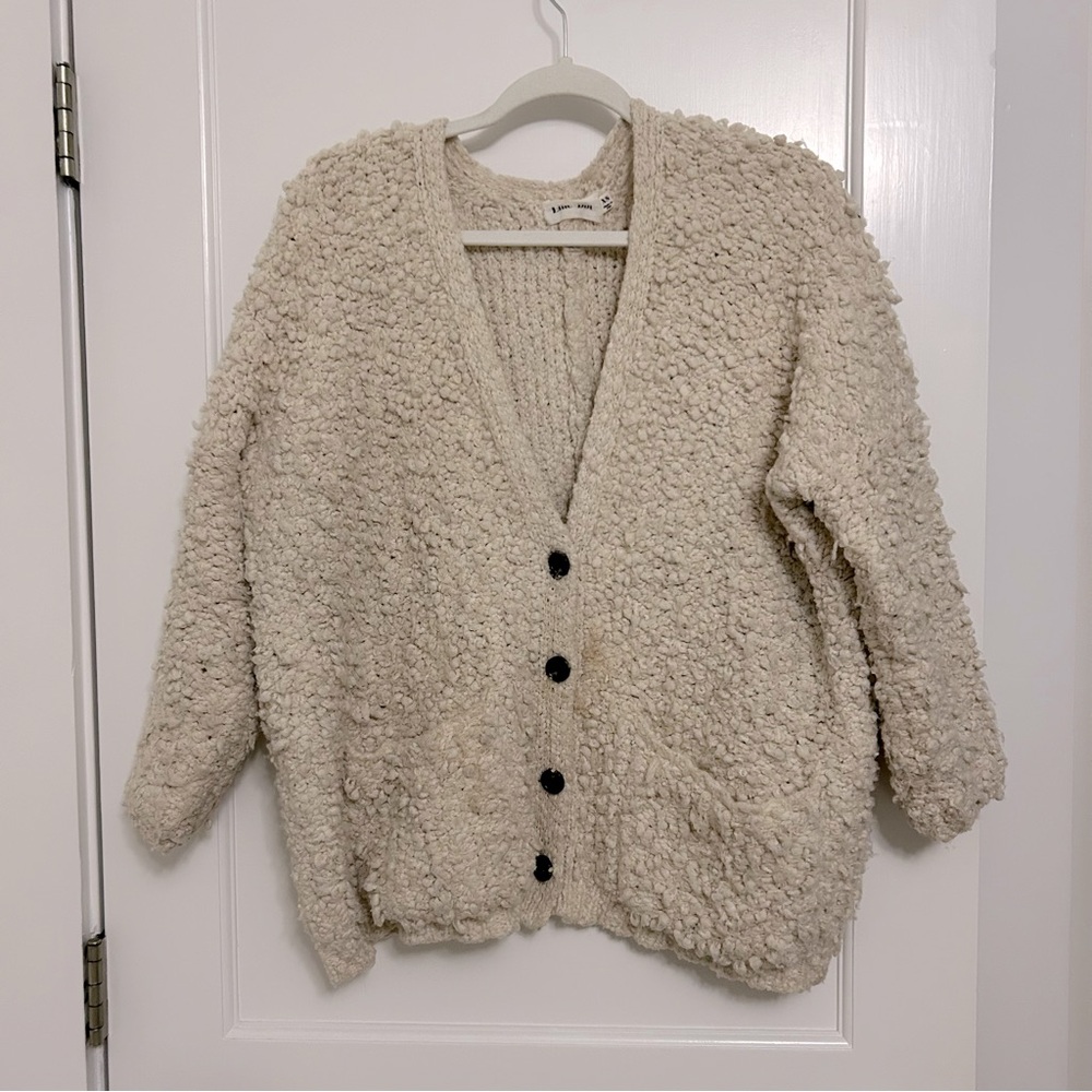 Line + Dot Cozy Oversized Cream 3/4 Sleeve Cardigan Sweater size XS